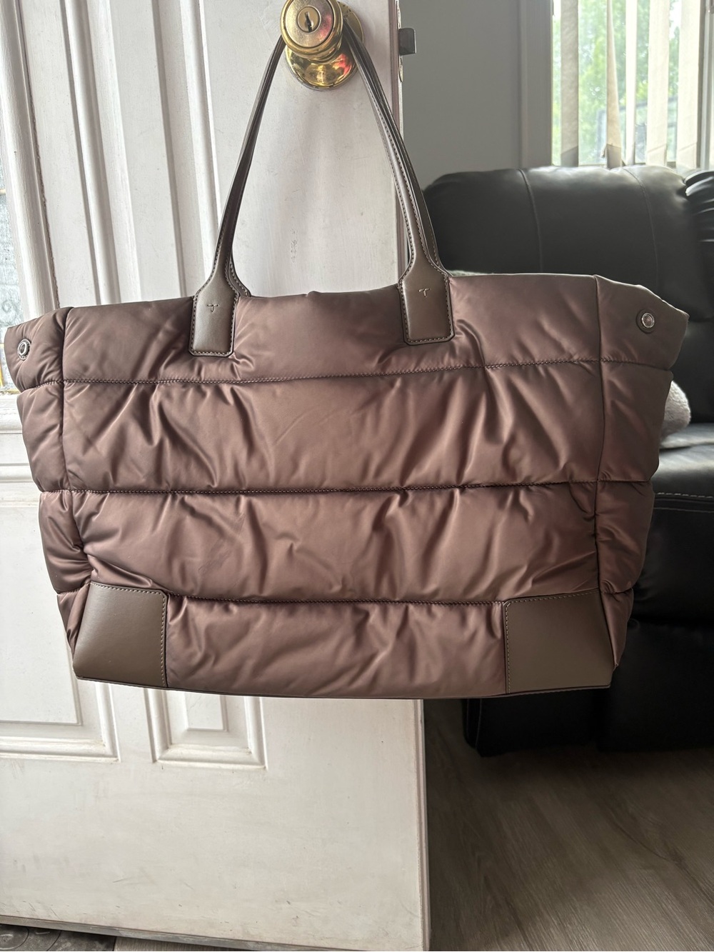 Tory Burch Brown Quilted Logo Weekender Tote - Picture 3 of 7